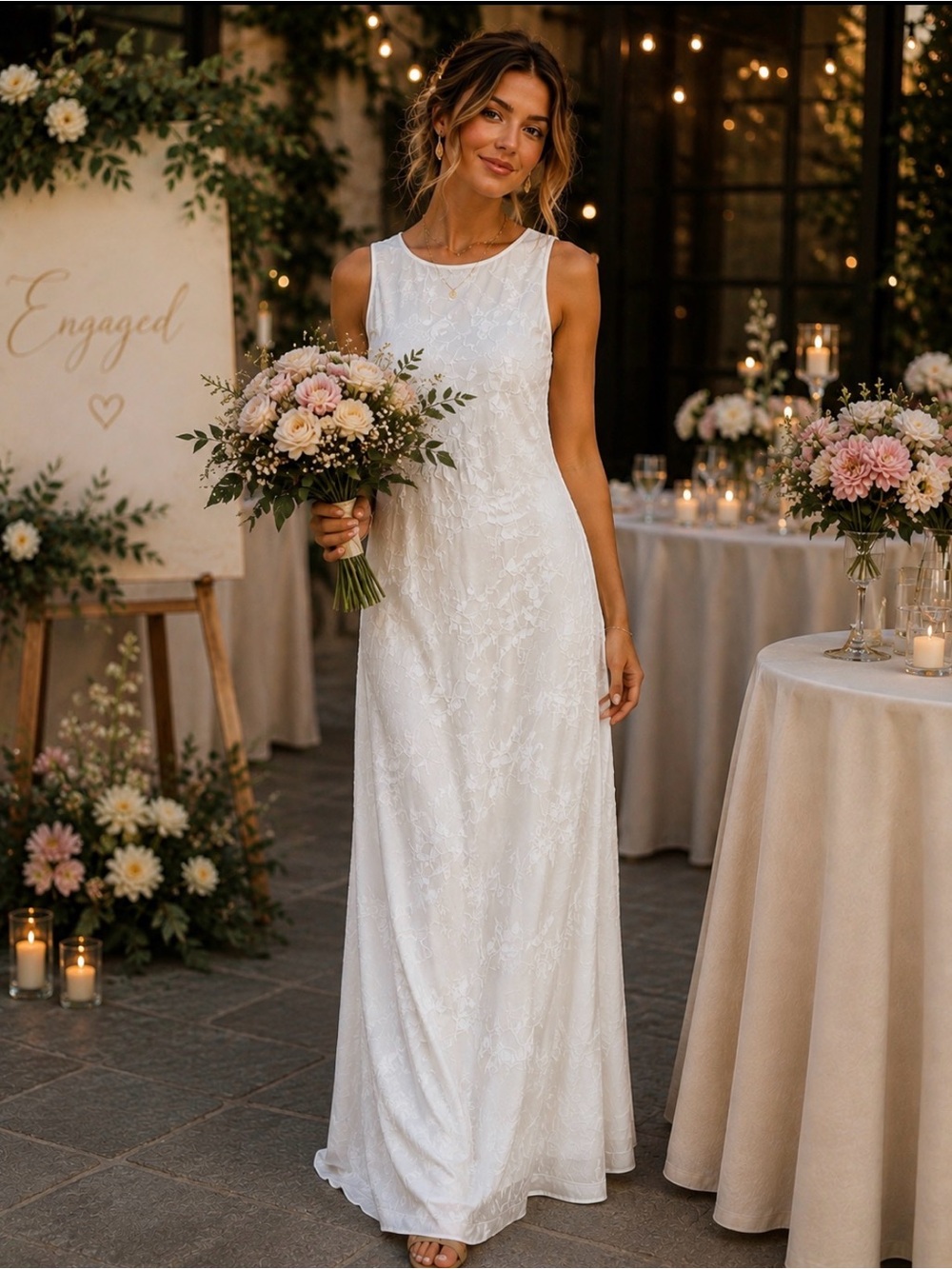 Sleeveless White Embroidered Maxi Dress - Elegant Women's Summer Wear